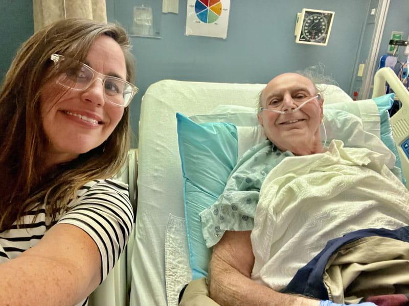 Becky Engram of Marietta, Georgia, with her father, Bruce Dunning, after he was admitted to the hospital on Dec. 31. He had a pacemaker and defibrillator surgically implanted the next day.